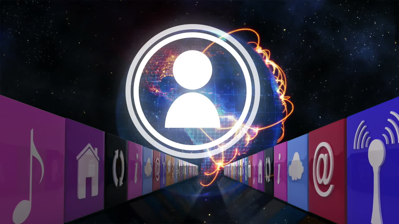 Different icons and a globe