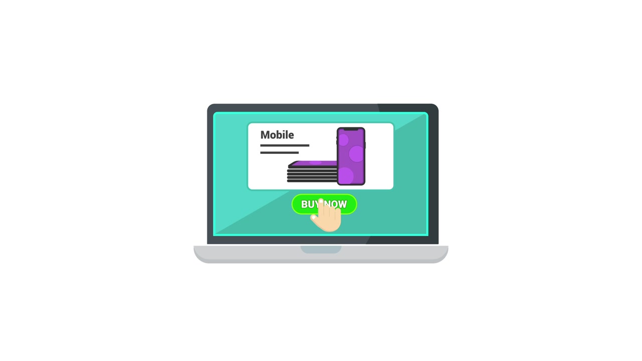 Animated Laptop Displaying Mobile Phone for Online Purchase