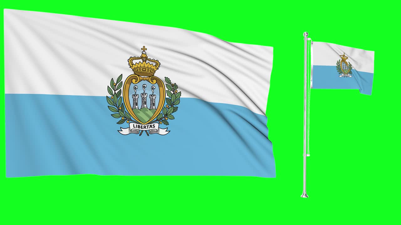 pantalla verde ondeando la bandera o el asta de la bandera de san marino