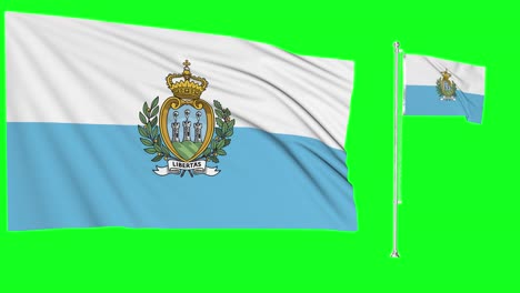 Greenscreen-Schwenkt-San-Marino-Flagge-Oder-Fahnenmast