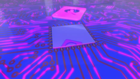 blue and pink rotating computer circuit board concept hard drive loop 4k