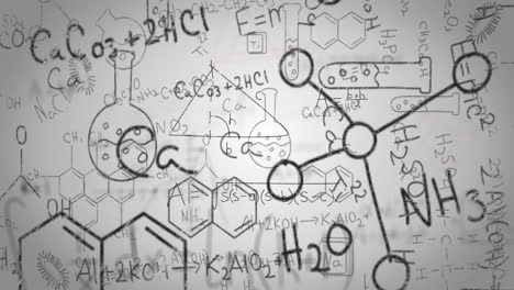 animation of chemical formula with icons on white background