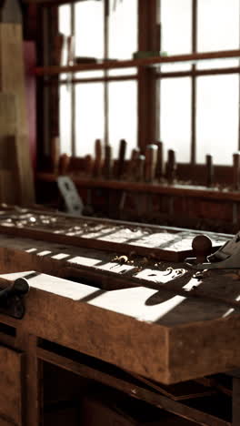 wooden workbench in a workshop