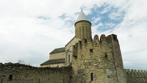 kakhetian cathedral with fortress-style defensive walls from high middle ages