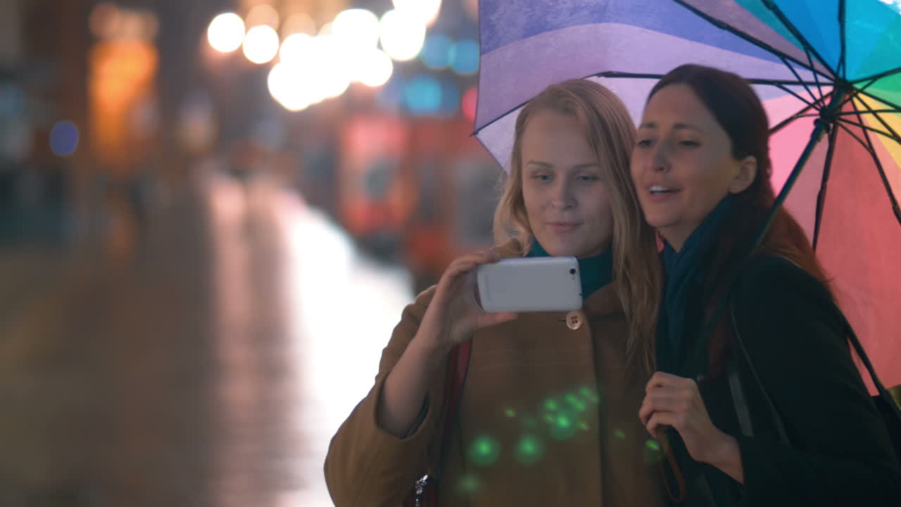 스마트폰으로 셀피를 찍는 여자 친구들