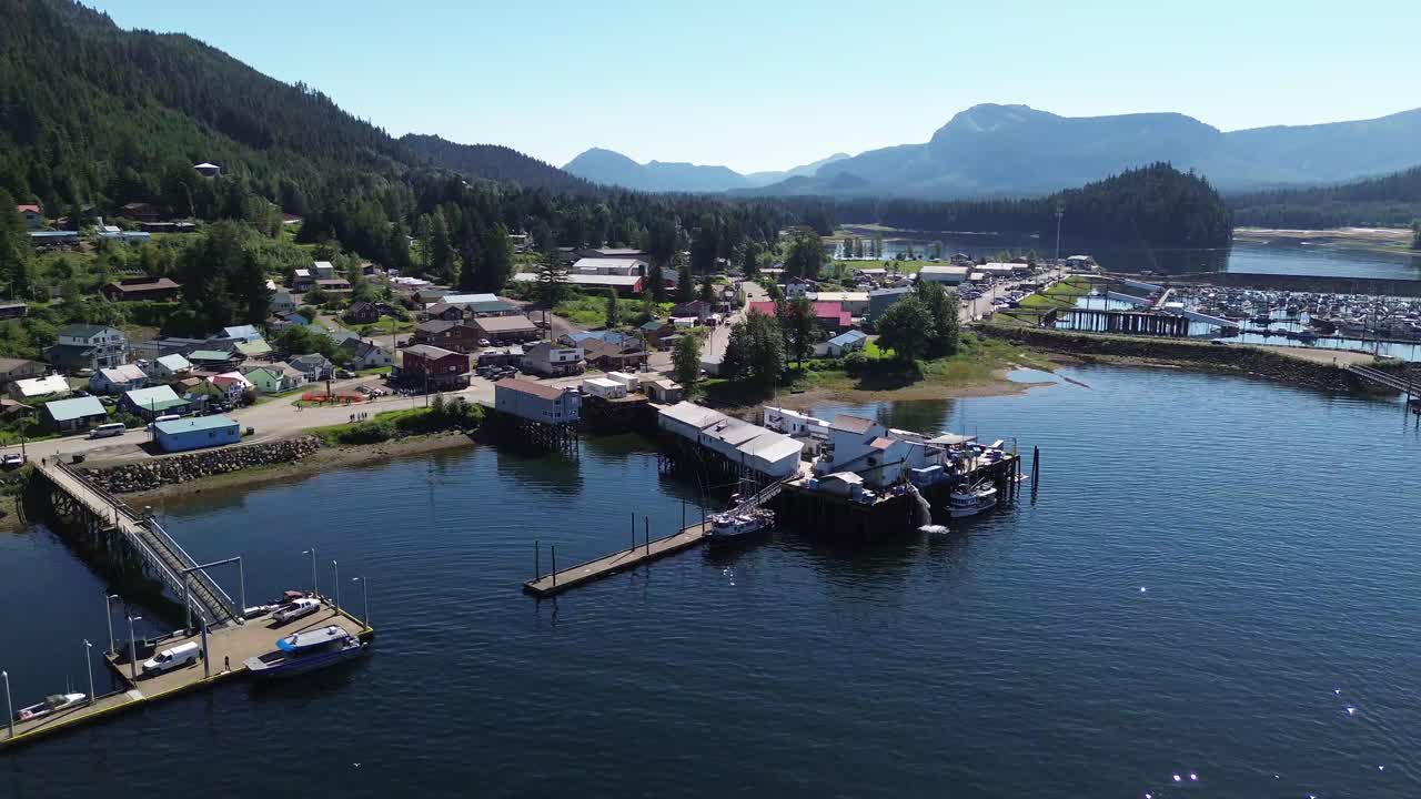 slow aerial push in to hoonah alaska