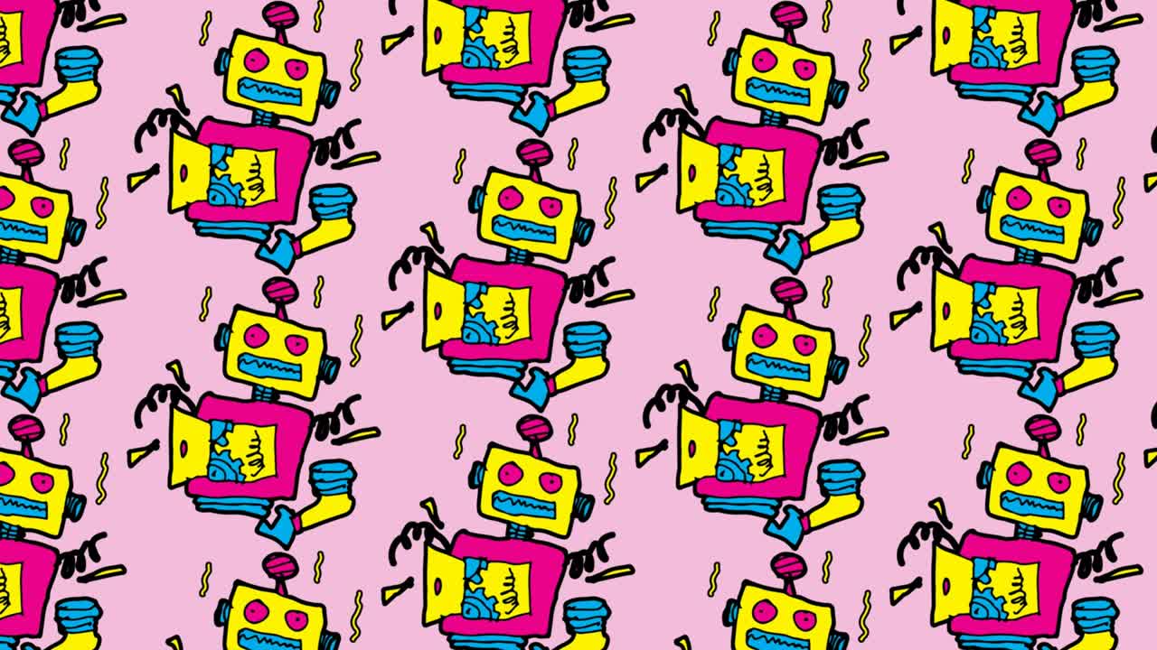 kids drawing pop art seamless background with theme of broken robot