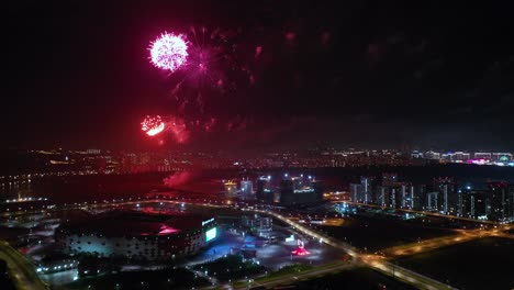 moscow at night. festive fireworks over the night city.