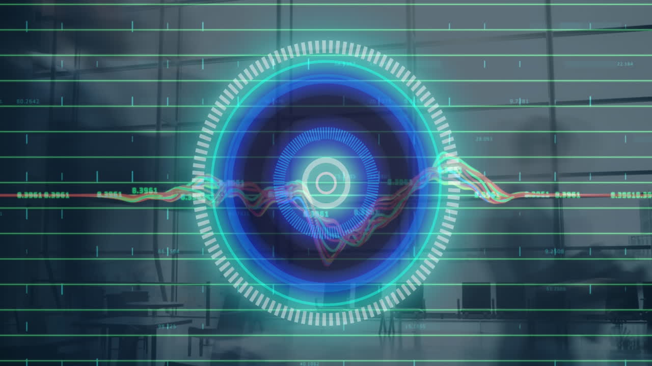 animación de escaneo de alcance y procesamiento de datos sobre personas de negocios que caminan en el aeropuerto.