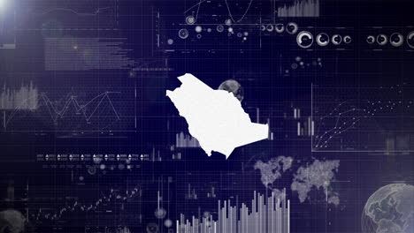 Antecedentes-Corporativos-Del-País-De-Arabia-Saudita-Con-Elementos-Abstractos-De-Gráficos-De-Análisis-De-Datos-Que-Muestran-Videos-Tecnológicos-De-Análisis-De-Datos-Con-Globo-Terráqueo,-Crecimiento,-Gráficos,-Datos-Estadísticos-Del-País-De-Arabia-Saudita