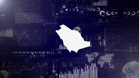 arabia saudita país antecedentes corporativos con elementos abstractos de gráficos de análisis de datos i mostrando análisis de datos video tecnológico con globo, crecimiento, gráficos, datos estadísticos del país de arabia saudita