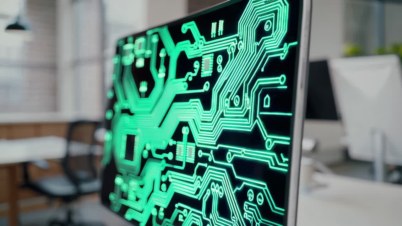 Computer Screen Displaying Circuit Board Pattern