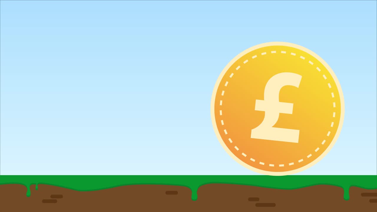 moneda de libra esterlina británica rodando por el suelo