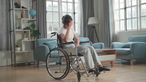 mujer en silla de ruedas sufriendo