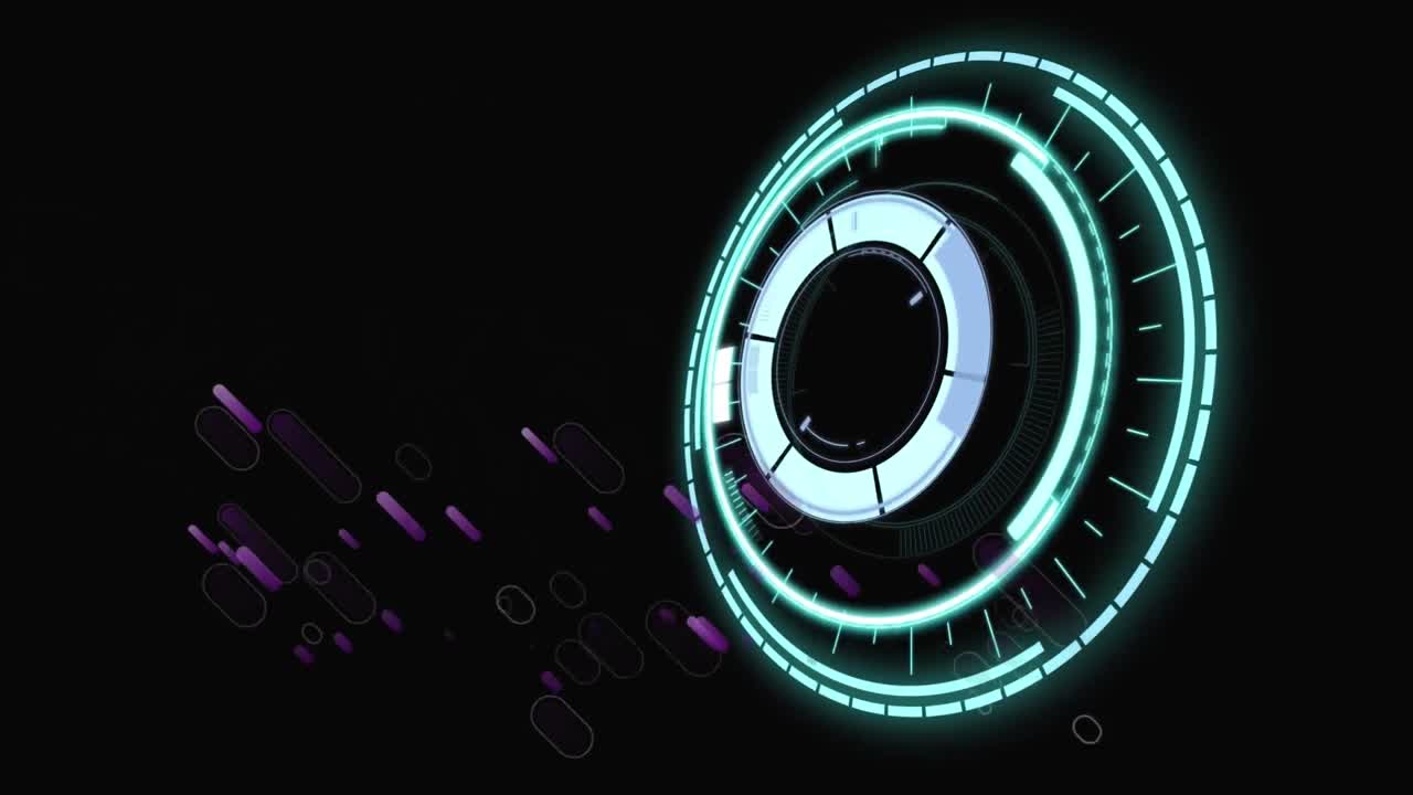 Animation of purple lines over scope scanning on black background