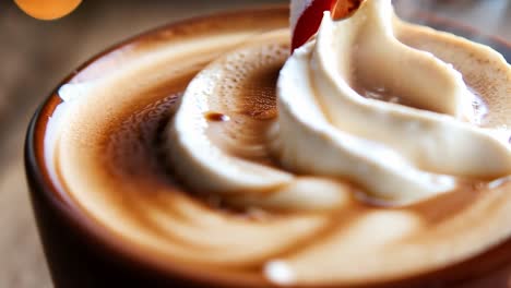 close-up of a mug of hot chocolate with whipped cream and a candy cane