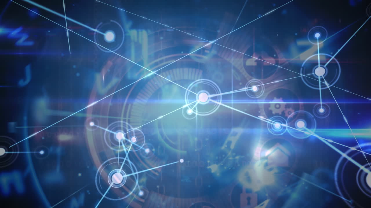 검은색 배경에 데이터 처리를 통해 연결 네트워크의 애니메이션