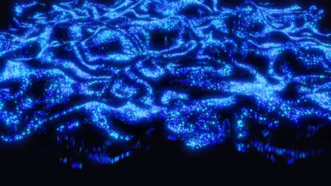 3d abstract blue sci-fi background. luminous particles form wavy surface, waves of light and color runs through particles, forming beautiful pattern on surface. modern motion design in nft style.