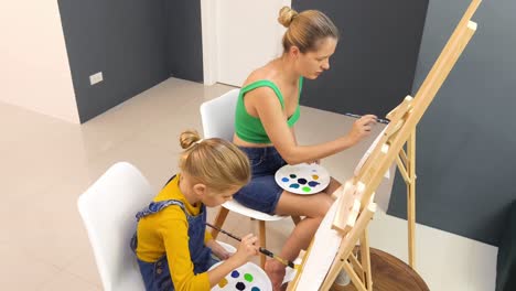 mother and daughter painting together