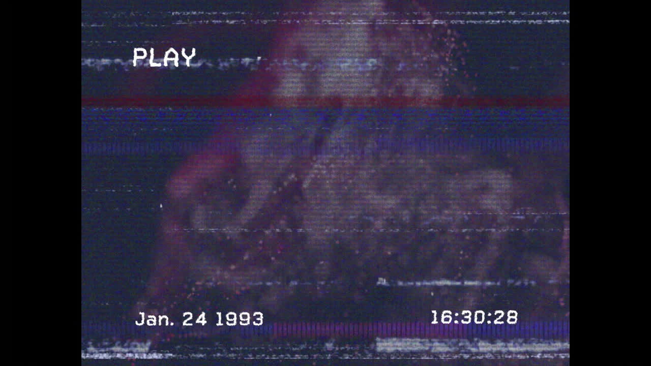Creating animation of distorted VHS tape effect with static lines and timestamp