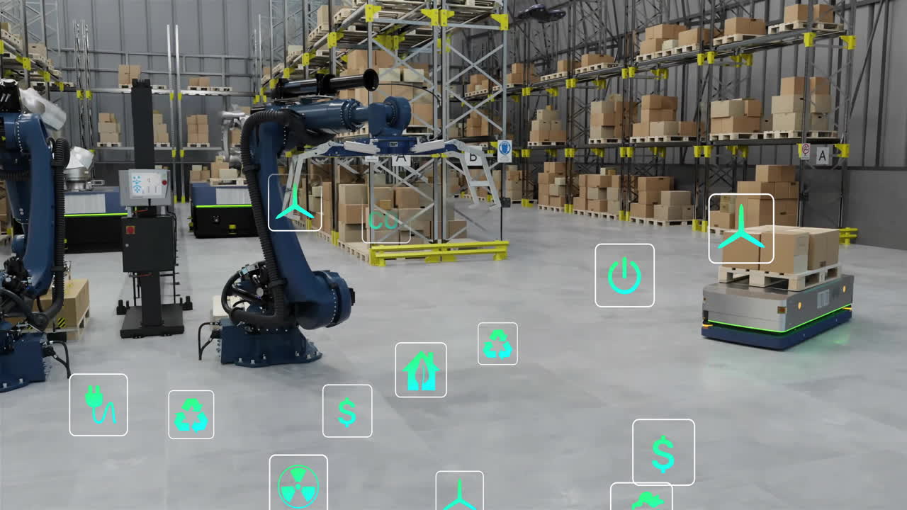 animación de iconos de ecología sobre el almacén