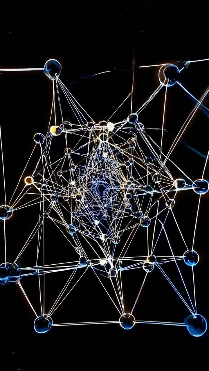 Futuristic video concept with a top-down angle, showcasing interconnected glowing nodes and lines