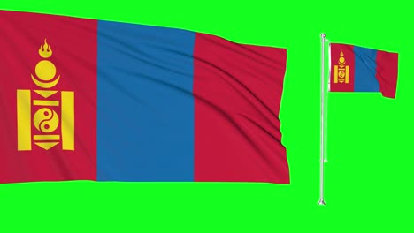 green screen mongolia two flags waving mongolian flagpole animation 3d chroma key