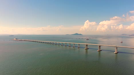 hong kong zhuhai macau bridge on a beautiful day, wide angle aerial view