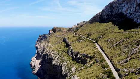 scenic road on top of sheer limestone cliff above mediterranean