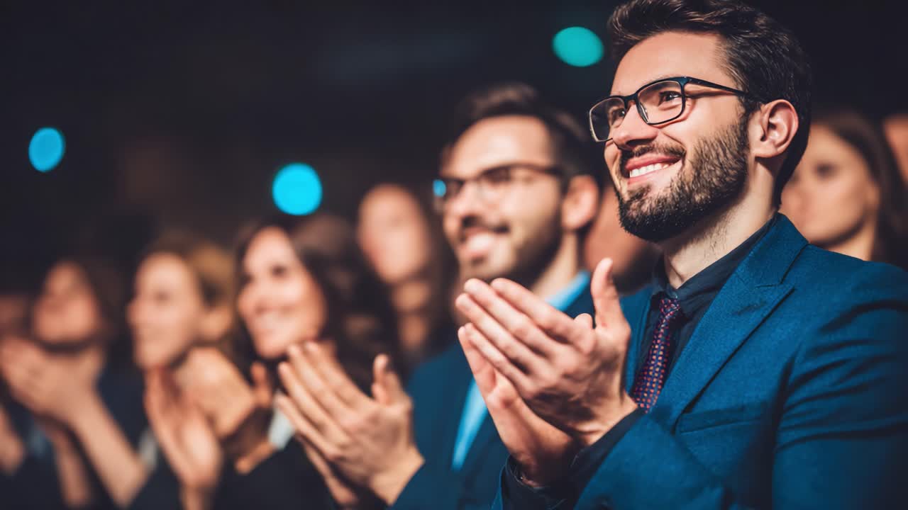 Captivating Moments of Applause: An Engaged Audience Celebrating Performance and Connection at an Evening Event with Enthusiastic Expressions of Joy and Support