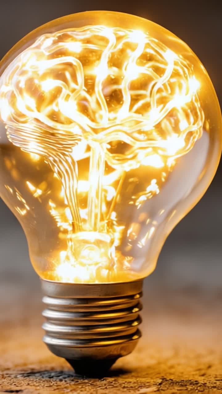 Un accattivante design di lampadina con un'illustrazione intricata di un cervello, che simboleggia creatività, innovazione e intelligenza in una presentazione visiva unica