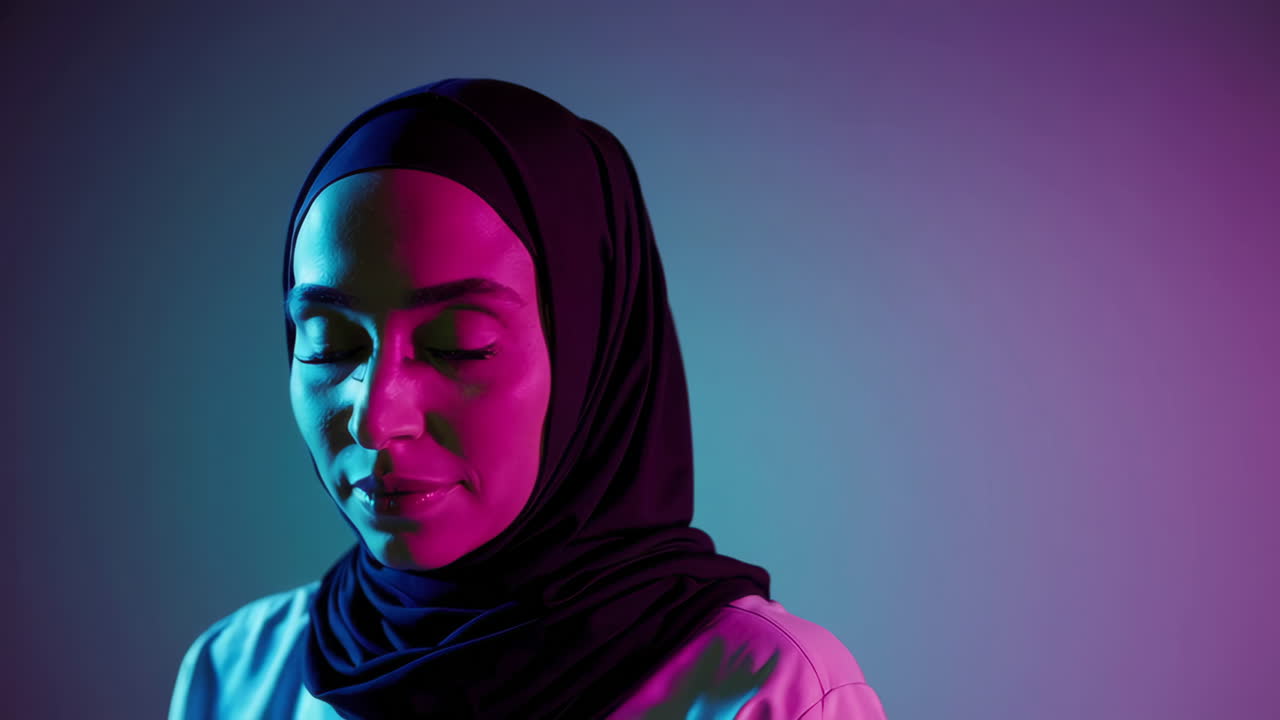 Woman in Hijab Neon Portrait