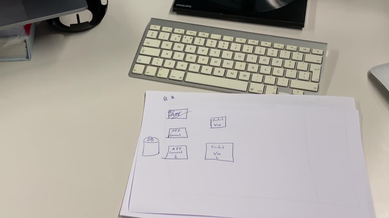 plan de base de datos en papel antes de comenzar a programar con el teclado en segundo plano.