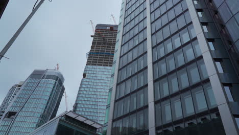 view upwards to skyscraper still under construction in frankfurt city