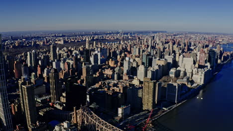 flying above manhattan buildings, new york city