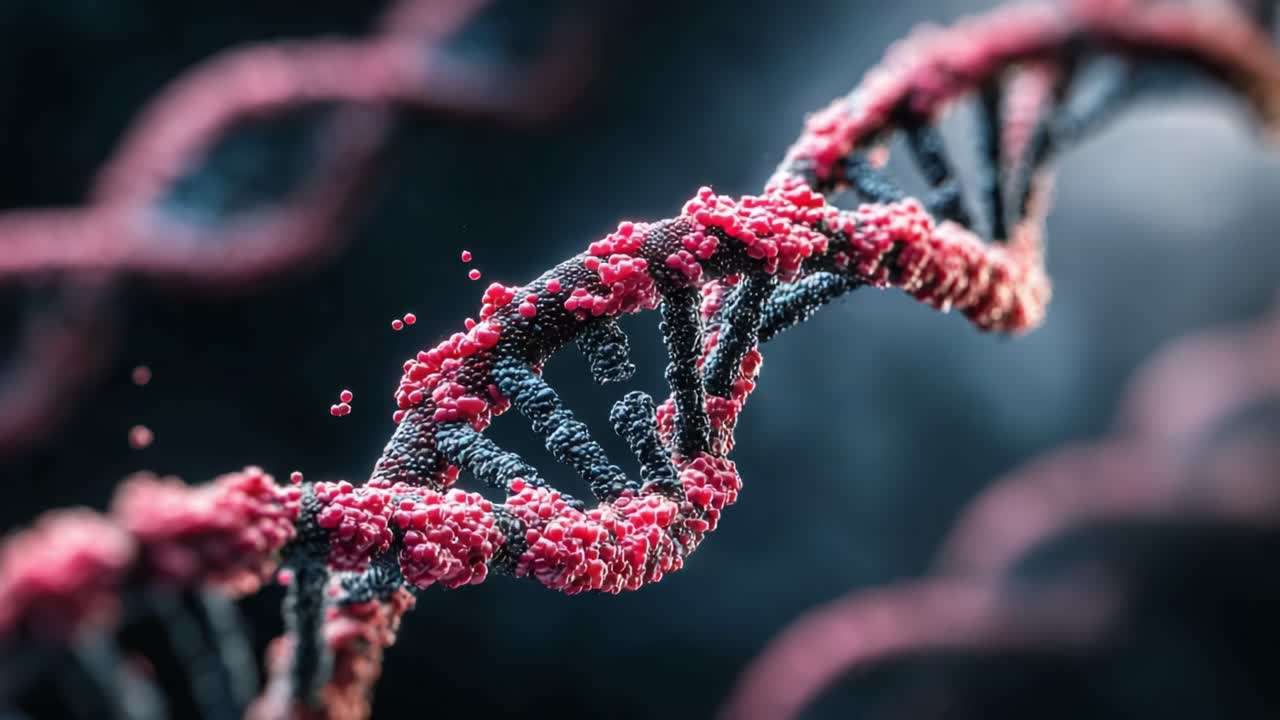 Stunning Close-Up View of a DNA Double Helix Structure Depicting Intricate Details and Vibrant Textures of Genetic Material