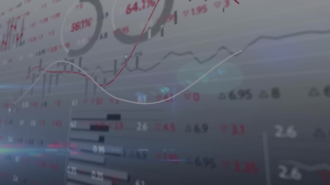 Animation of statistics and financial data processing on white background