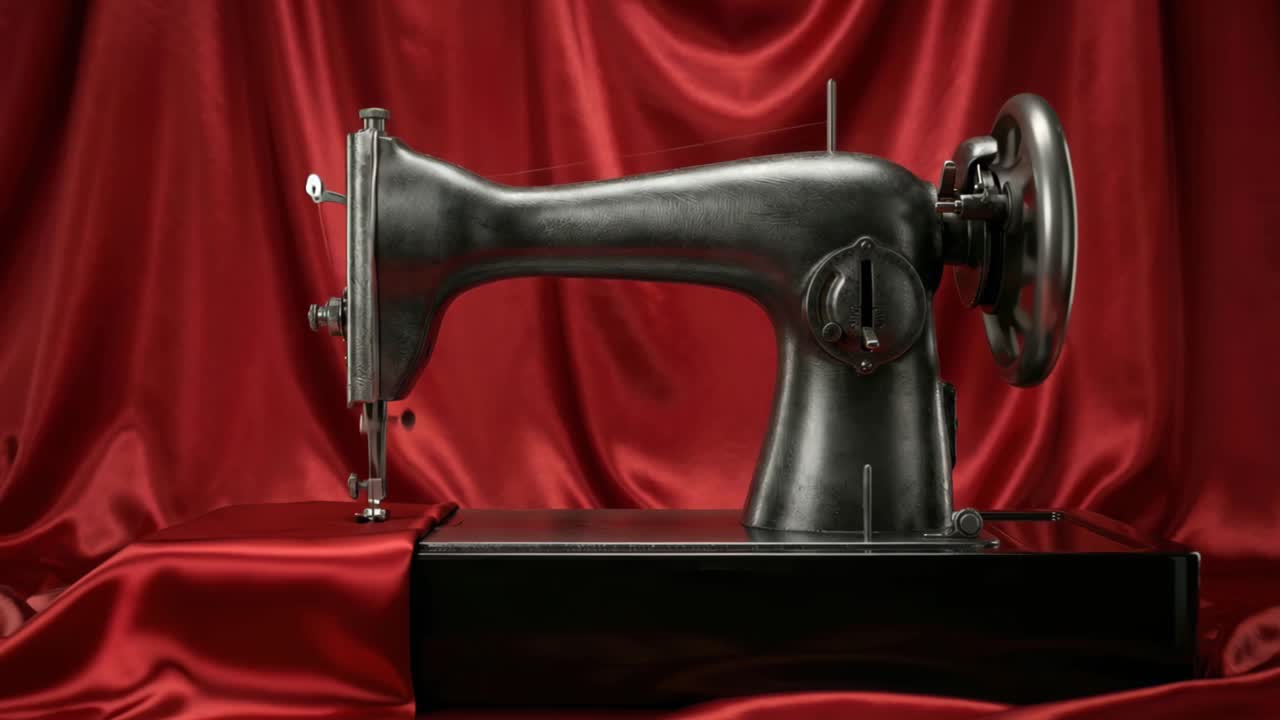 Macchina d'epoca con attrezzo tessile retrò per tessuti, esposta in modo drammatico
