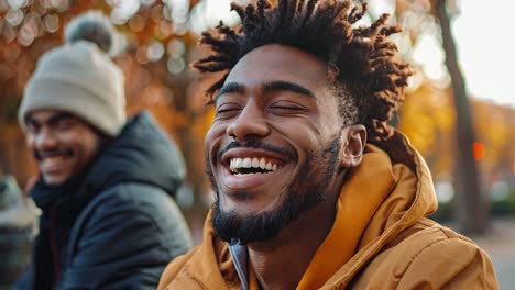happy men laughing outdoors