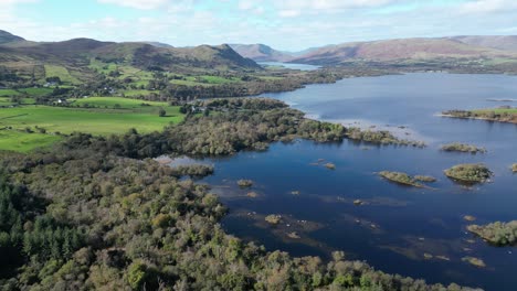 A-stunning-aerial-over-the-Clonbur-fishing-lakes-and-Connemara-National-Park,-Galway-County,-Ireland