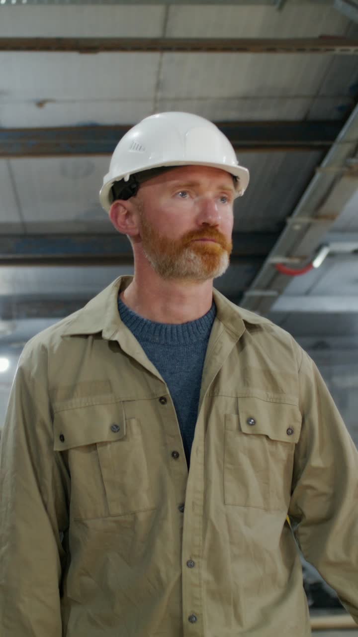 Construction worker in a warehouse