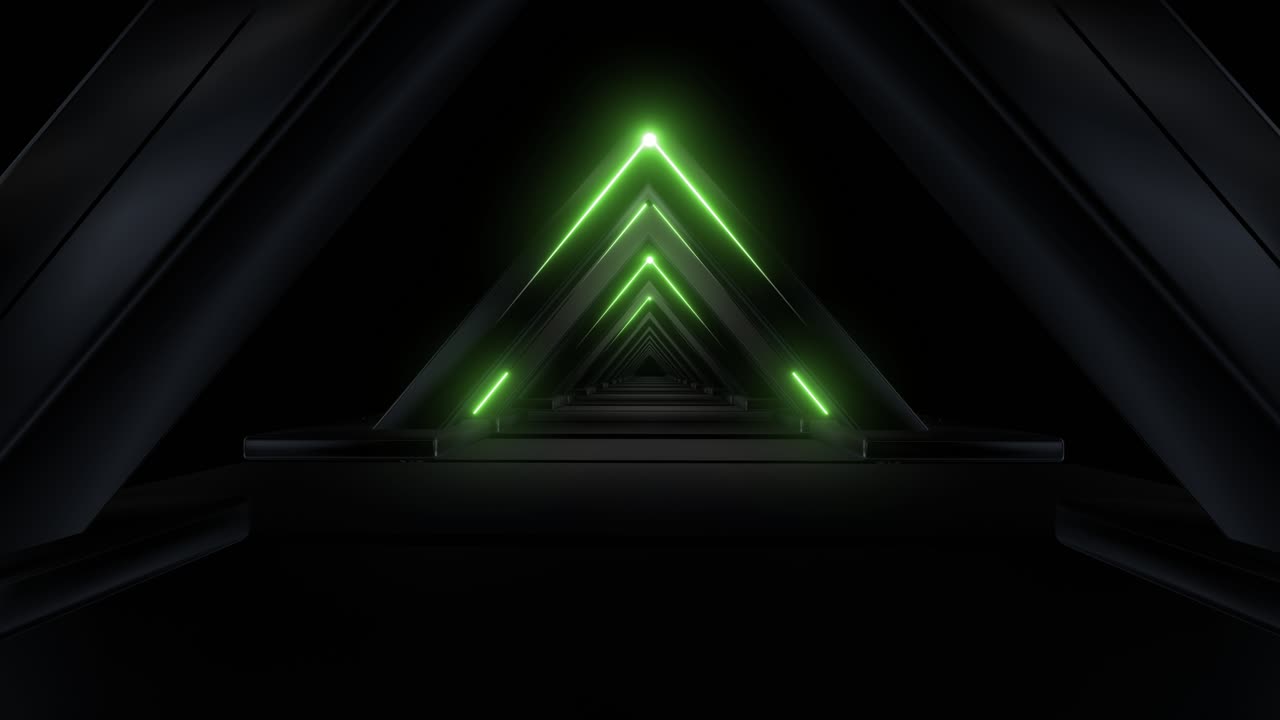 Futuristic Triangle Tunnel with Neon Green Lighting