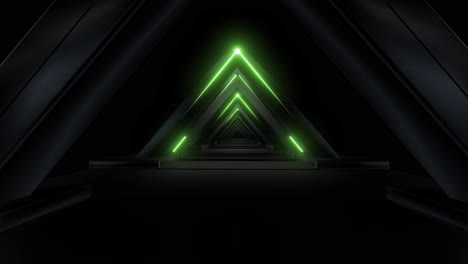 futuristic triangle tunnel with neon green lighting