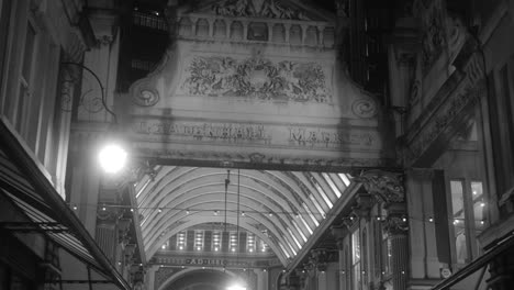 leadenhall covered market in the city of london in black and white