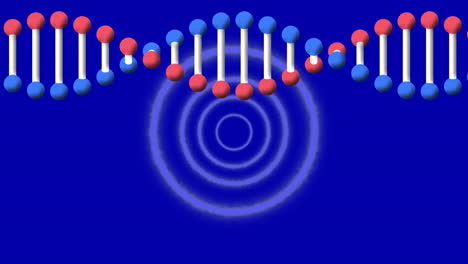 animation of shapes over dna strand on blue background