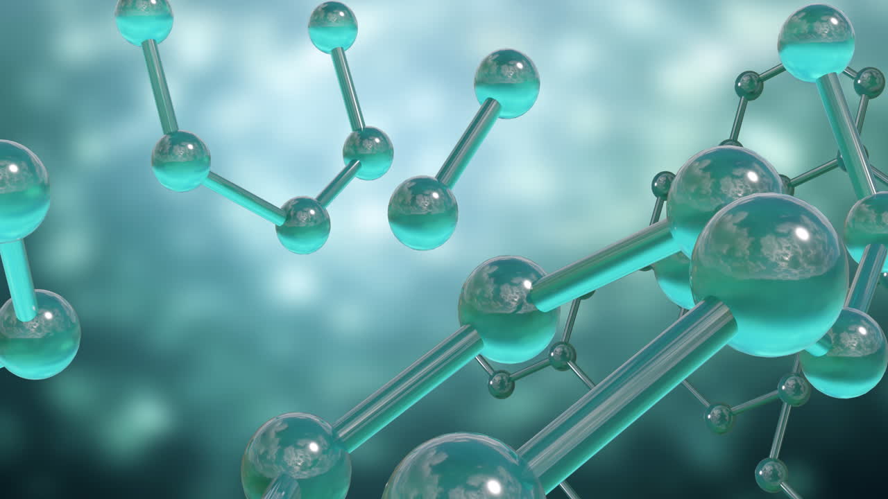 회색 배경에 있는 분자의 3d 마이크로의 애니메이션