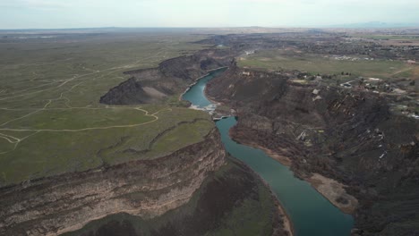 aerial view of snake river canyon by twin falls, idaho usa, revealing drone shot