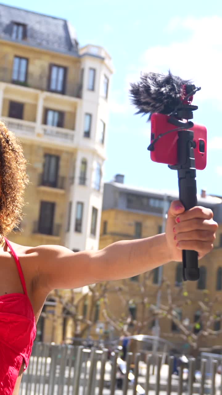 Woman Vlogging in the City