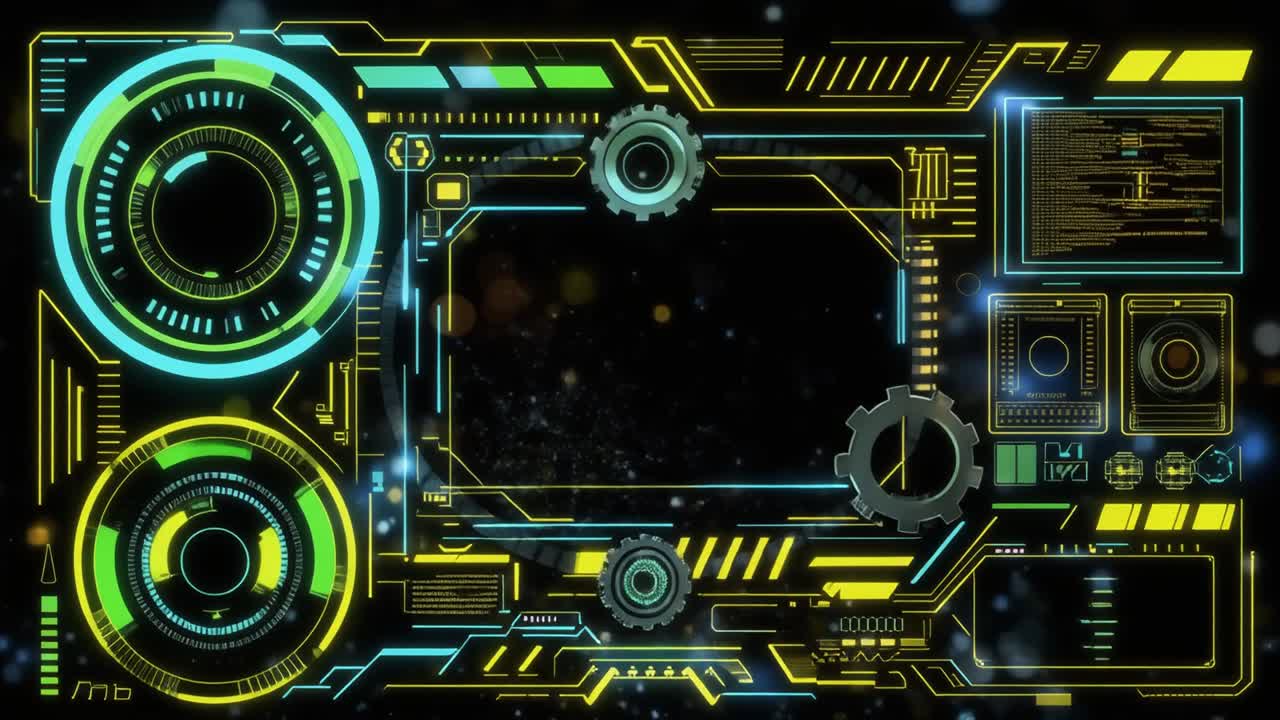 Animated Futuristic HUD Display with Glowing Neon Elements