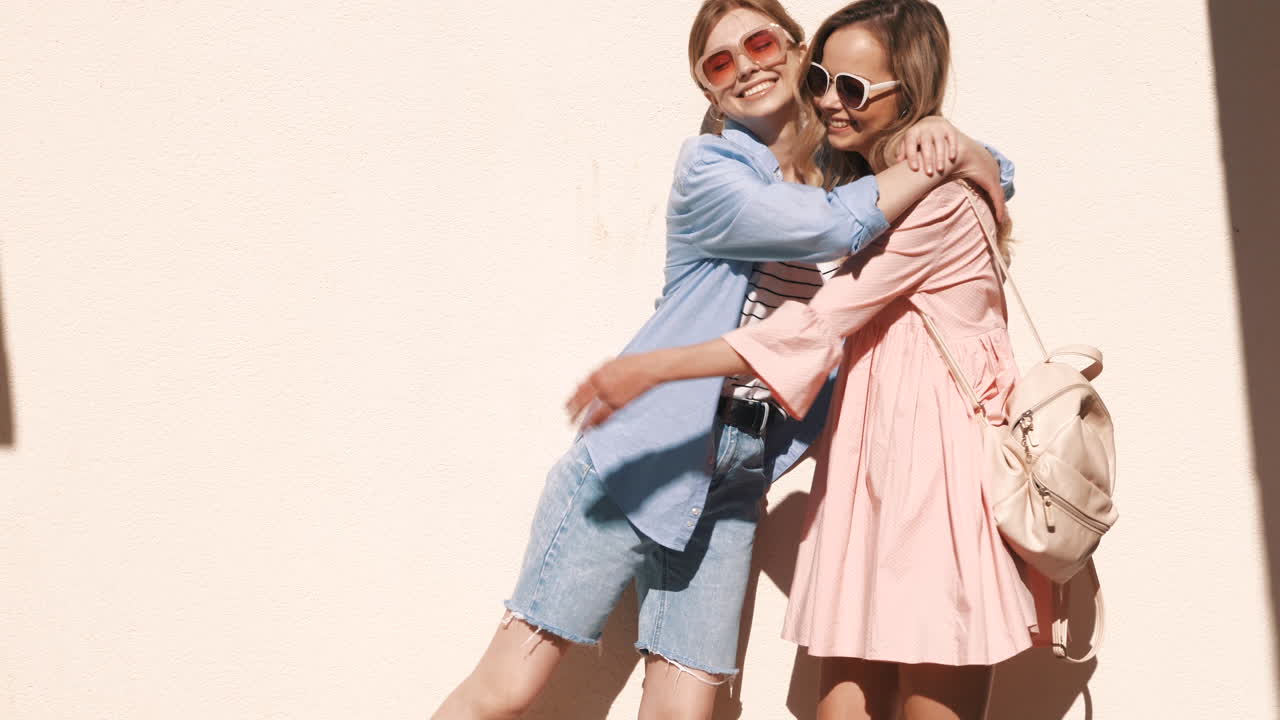 dos amigos felices abrazándose al aire libre